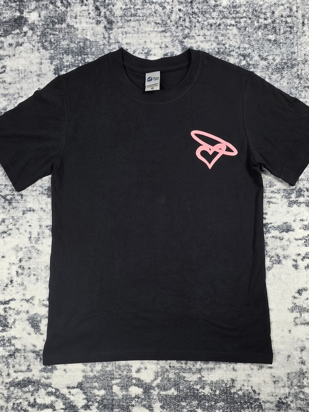 Angel Wings Heart Graphic T-Shirt Black Pink Short Sleeve Cotton Tee Size S